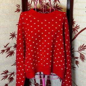 Free People Easy Street Red Bow Print Knit Oversized Cropped Sweater Size L